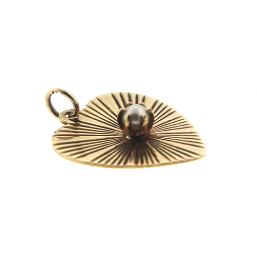 Vintage 14k Gold Starburst Heart Charm with Pearl