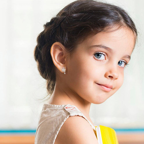 Kids' Cubic Zirconia Crown Earrings with Star Charm