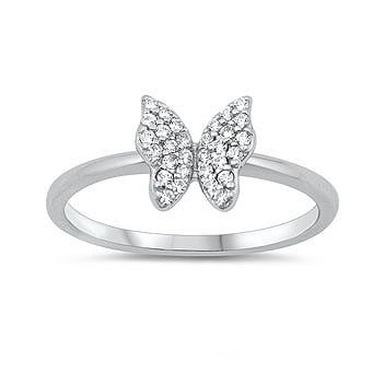 Silver Butterfly Ring with Cubic Zirconia - size 6