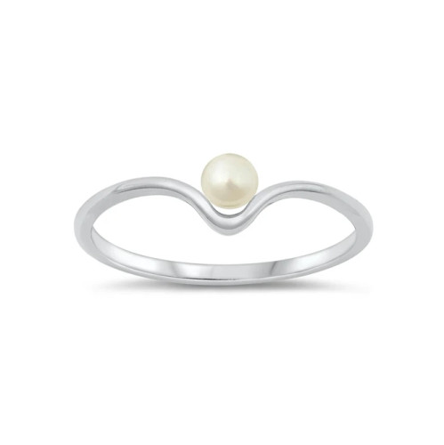 Delicate Chevron Ring with Freshwater Pearl - size 6