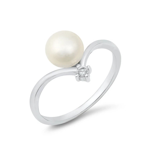 Freshwater Pearl and CZ Ring - size 6