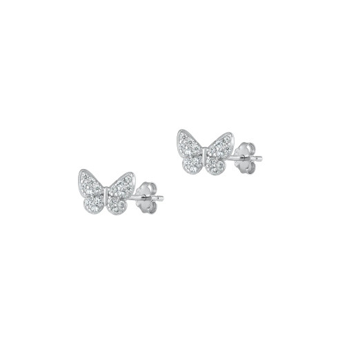 Sterling Silver Butterfly Stud Earrings with Cubic Zirconia