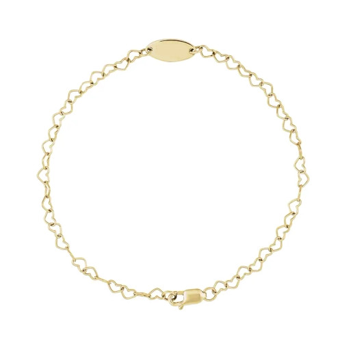 14k Gold Engravable Heart Link Bracelet