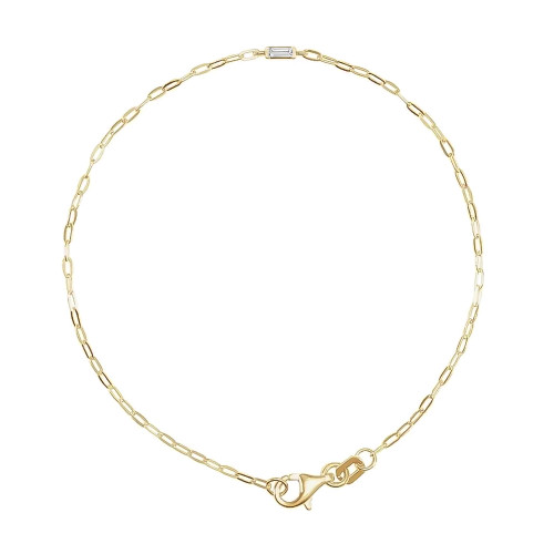 Minimalist Gold Chain Bracelet with Baguette Diamond