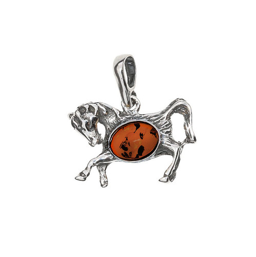 Sterling Silver and Yellow Amber Horse Pendant
