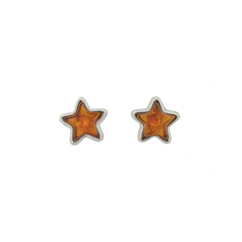 Sterling Silver Baltic Amber Star Stud Earrings