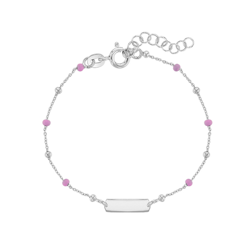 Childrens ID Bracelet with Pink Enamel Beads