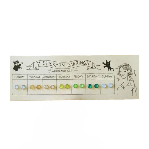 Retro 90's Stick-On Earring Week Set - Woodland