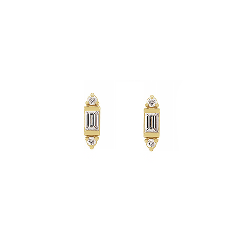 14k Yellow Gold and Diamond Stud Earrings