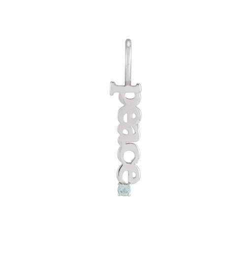 Peace Sterling Silver Charm with Aquamarine