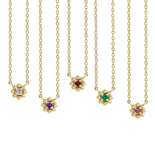 Dainty Beaded Gold Flower and Stone Necklace