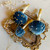 Velvet Mushroom Ornament with Golden Beads and Swarovski Crystals — Cloudy Blue