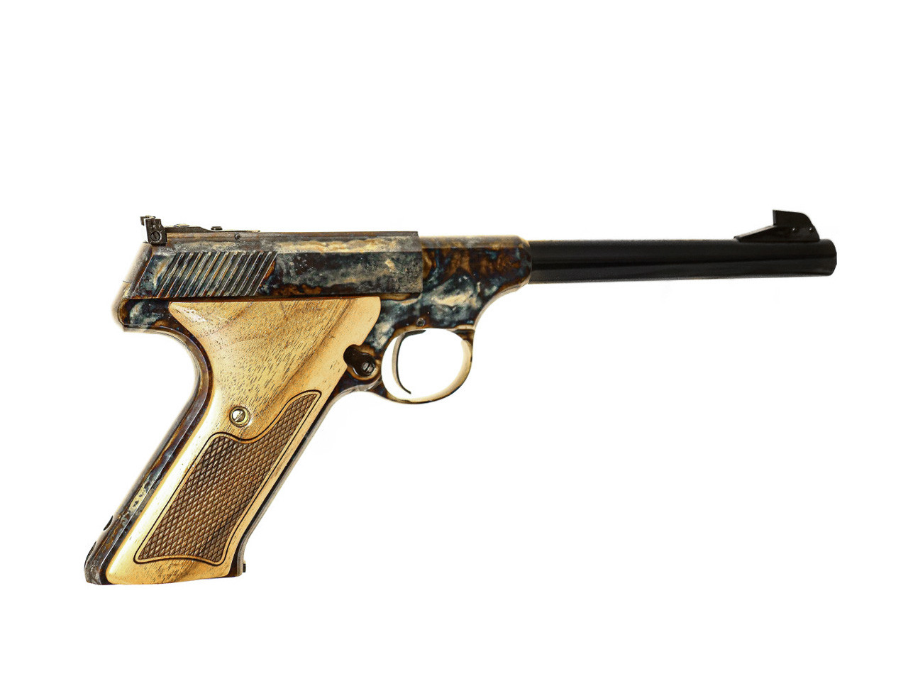 SG22 .22LR Semiautomatic Pistol, Case Colored, Walnut Grips. 6 5/8