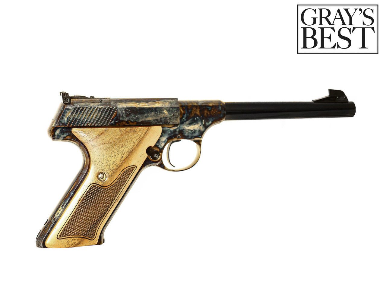 SG22 .22LR Semiautomatic Pistol, Case Colored, Walnut Grips. 6 5/8