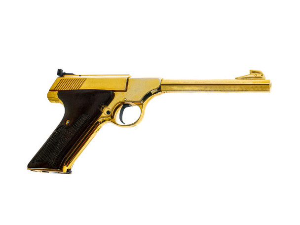 SG22 .22LR Semiautomatic Pistol, Gold Plated, Walnut Grips. 6 5/8" Barrel.