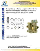 Accupart is now offering a repair kit that includes the main piston for the Bendix HR-1 valve. It is used to reman 065060 and 065147 valves.