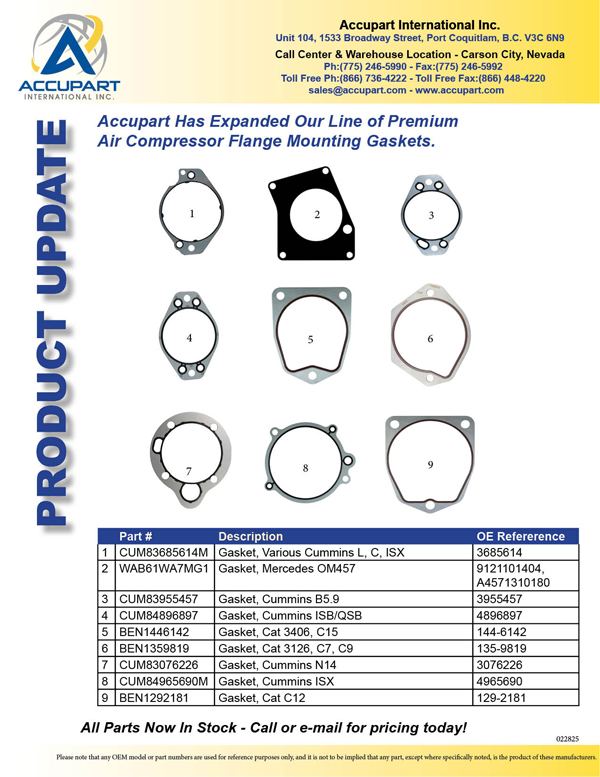 Accupart Has Expanded Our Line of Premium  Air Compressor Flange Mounting Gaskets.