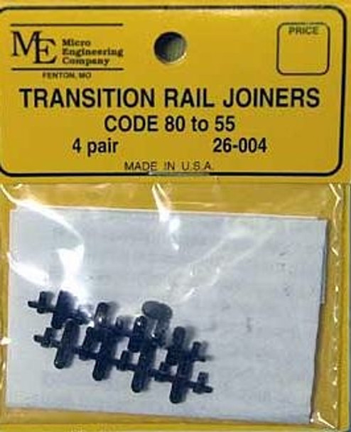 26-004 Transition Rail Joiners, Plastic, Code 80 to 55 (4 pair)