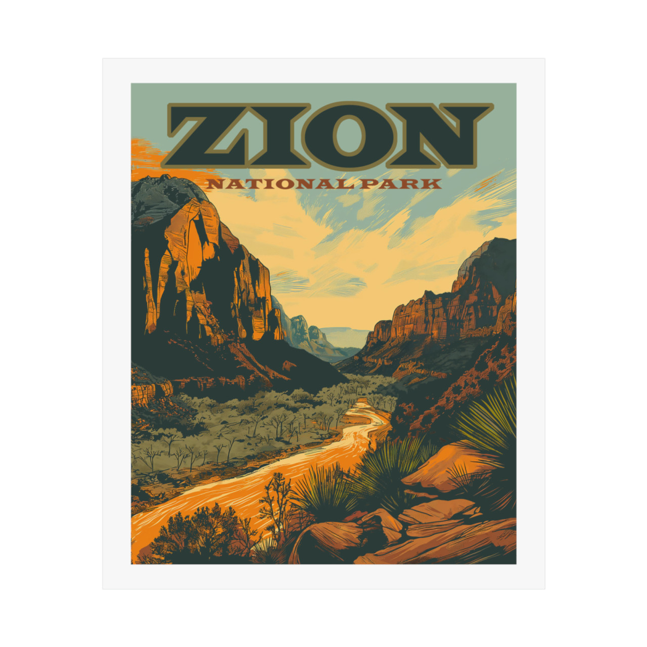 アール・ヌーヴォー　vintage poster Zion National Park Utah Vintage Travel Poster Art Print