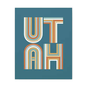 Mod modern retro 80s Design "UTAH" word Art Canvas - Teal blue orange