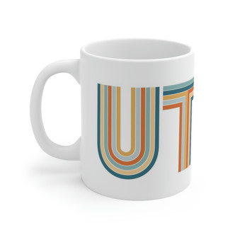 UTAH Mod Modern Retro 80s white Mug - Teal blue, yellow & Orange