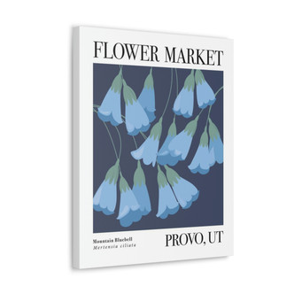 Flower Market - Provo, Utah modern wall Art Canvas Mountain Bluebell flowers in blue on a dark navy blue background