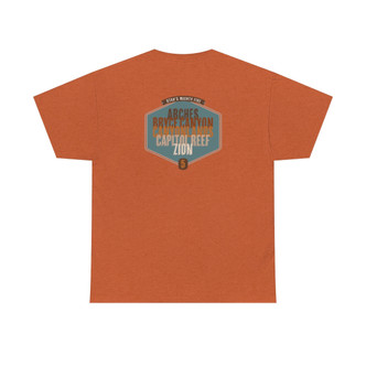 Mighty Five National Parks of Utah t-shirt antique orange tee Arches Bryce Canyon Canyonlands Capitol Reef Zion design on back