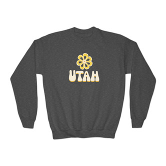 Groovy Yellow Flower "UTAH" Youth Sweatshirt in gray