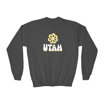 Groovy Yellow Flower "UTAH" Charcoal Youth Sweatshirt