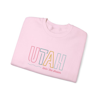 Utah "livin' the dream" modern sweatshirt in a soft color palette on pink.