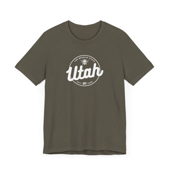 Utah the Beehive State Tee t-shirt white design on army green