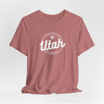 Utah the Beehive State Tee t-shirt white design on heather mauve