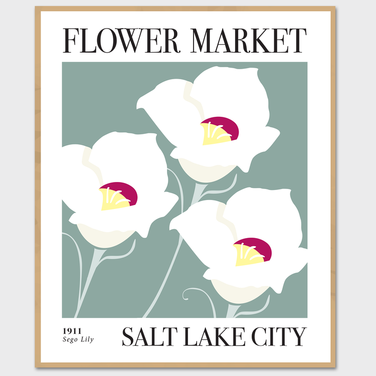 Flower Market - Salt Lake City, UT modern wall art poster prints feature the Utah state flower - Sego Lily.