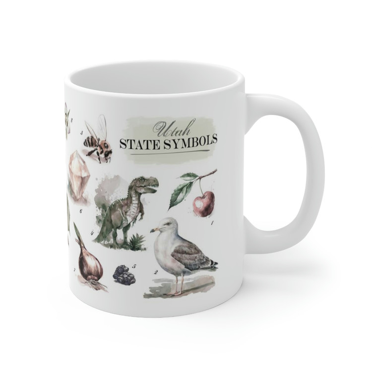 Symbols of the State of Utah Mug UT icons state bird quaking aspen sego lily trout sugar beet topaz cherry honeybee vintage botanical coffee mug tea beverage mugs gift