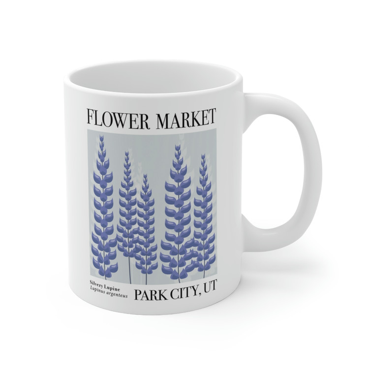 Flower Market - Park City, UT drink Mug utah gifts, Lupinus argenteus, Silvery Lupine, mountain west flowers, purple blue sage gray coffee mugs, alpine birthday gift
