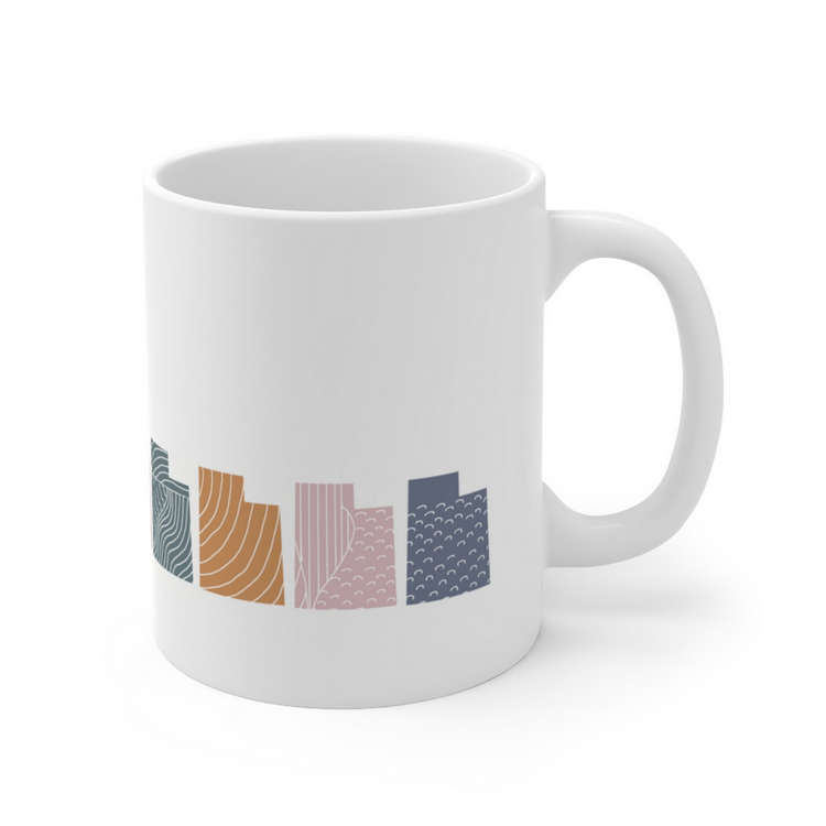 Utah State shape Modern Art Block Print multi-color mid-century design Scandinavian office white coffee tea beverage mug