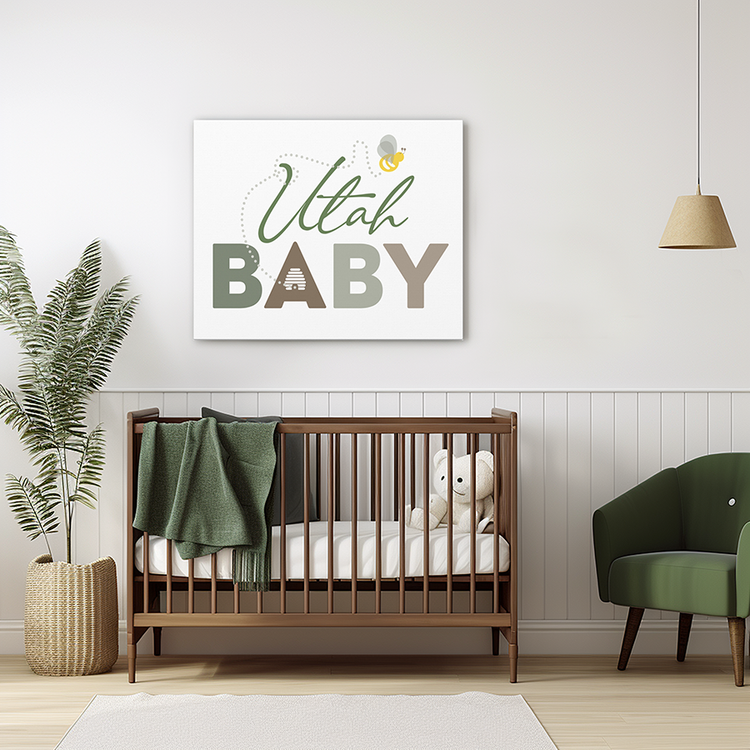"UTAH BABY" Art Canvas - Forest Green nursery decor