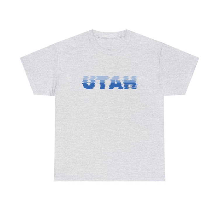 UTAH blue shockwave design t-shirt, Utah short sleeved tee shirts, gray UT t-shirt