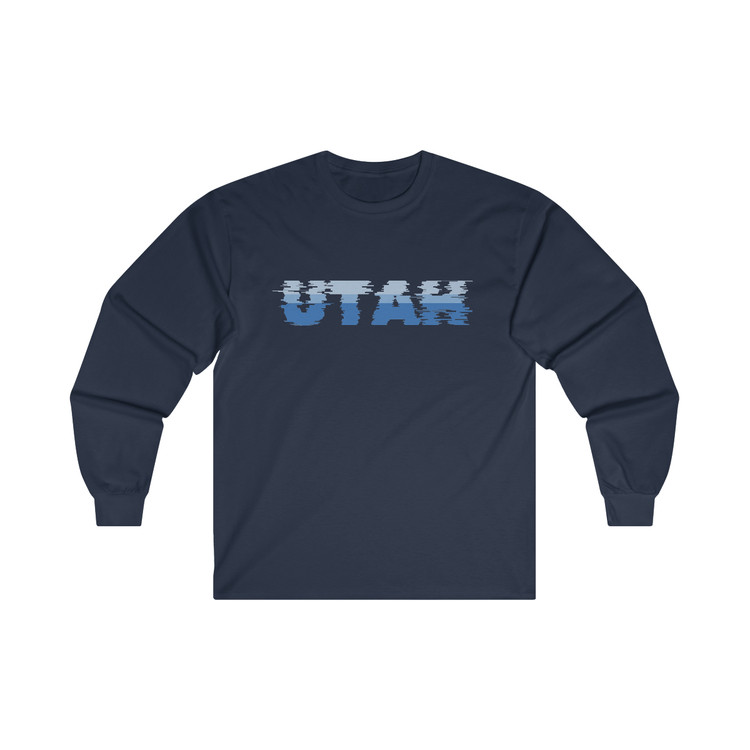 UTAH blue shockwave long sleeved t-shirt design, navy blue souvenir UT tee shirts