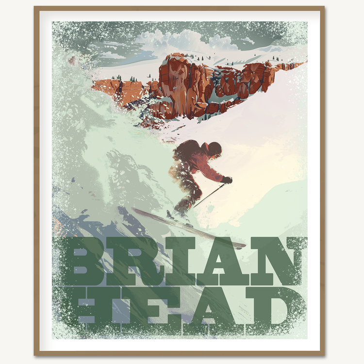 Brian Head Utah Vintage Ski Poster Art Print retro ski snowboard vacation travel posters Brian Head Cedar City mountain resort southern Utah souvenir
