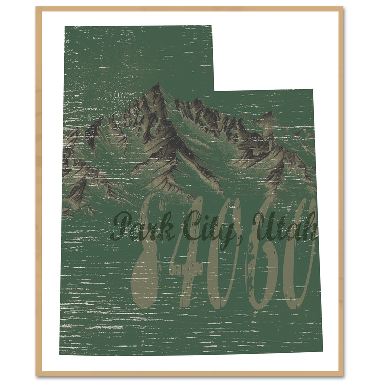 Park City Utah 84060 Vintage Green Art Print retro mountain sign poster forest green color