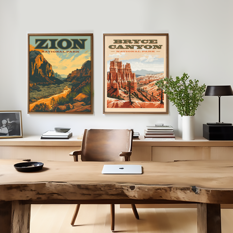 Zion and Bryce national park Utah travel posters