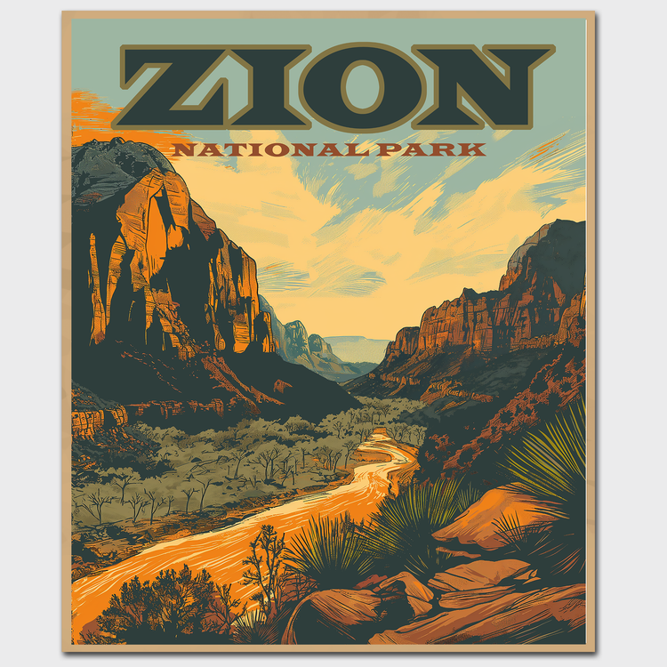 Zion National Park Utah Vintage Travel Poster Art Print