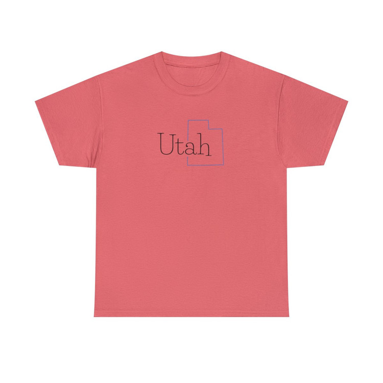 Utah State Outline T-Shirt. Clean, modern Utah t-shirt design with state outline available in coral silk.