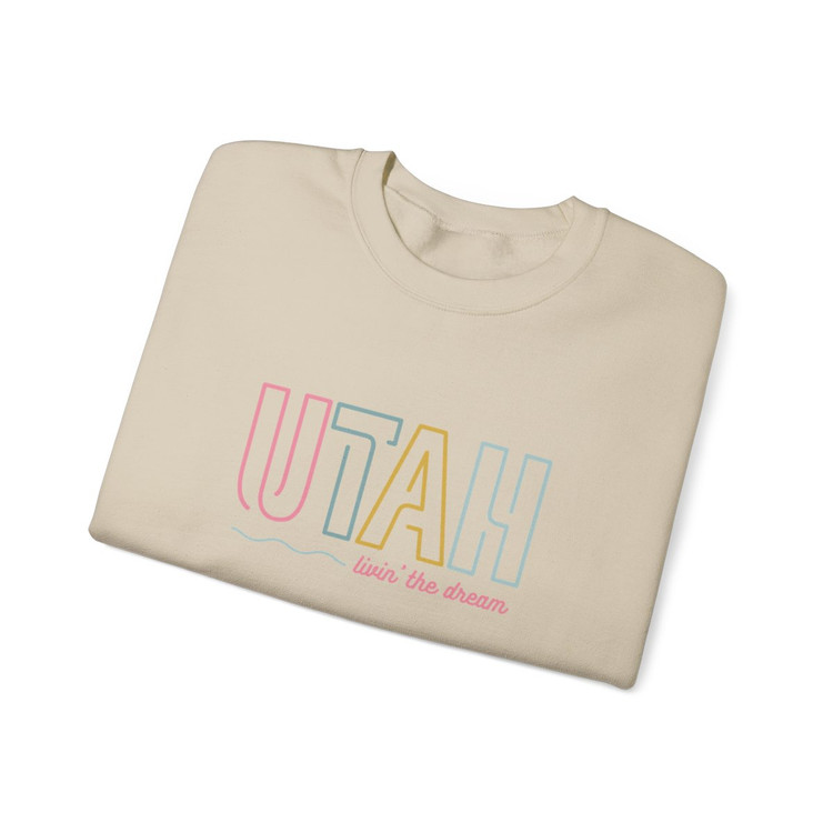 Utah "livin' the dream" modern sweatshirt in a soft color palette on sand.