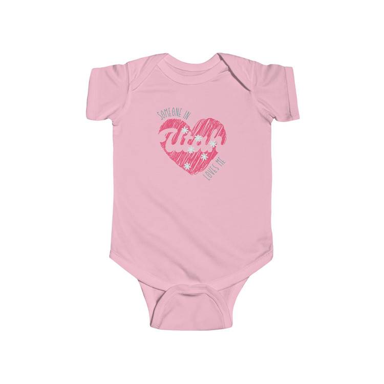 Someone in Utah loves me -pink heart- cute Baby Onesie gift for baby shower, newborn, first birthday on pink fabric