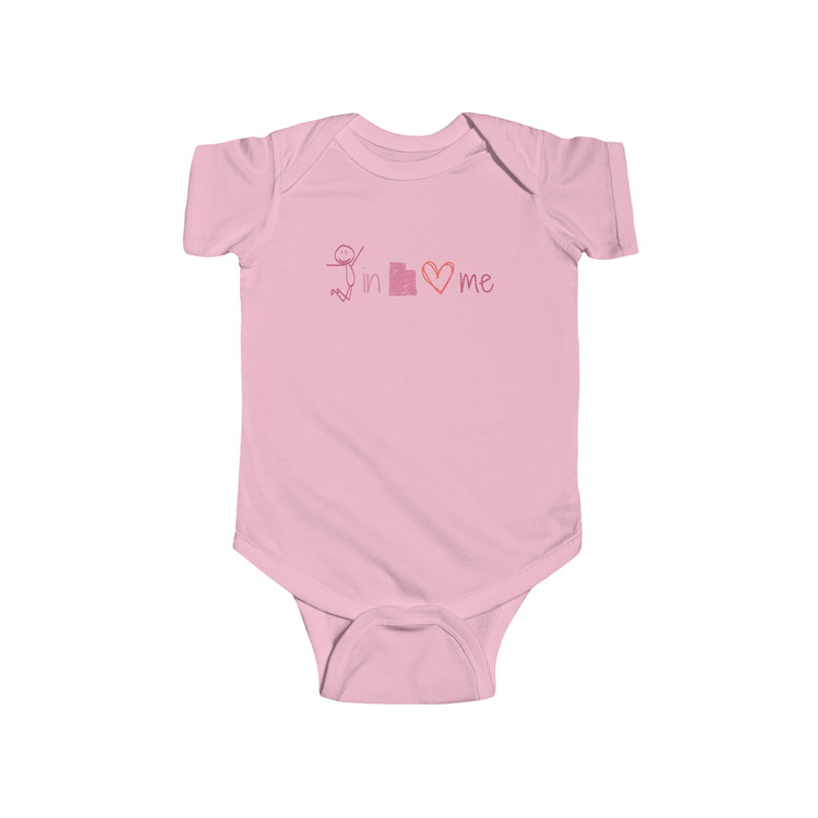 Someone in Utah Loves Me pink colors Baby Onesie with kid's drawing style Utah baby gift in pink