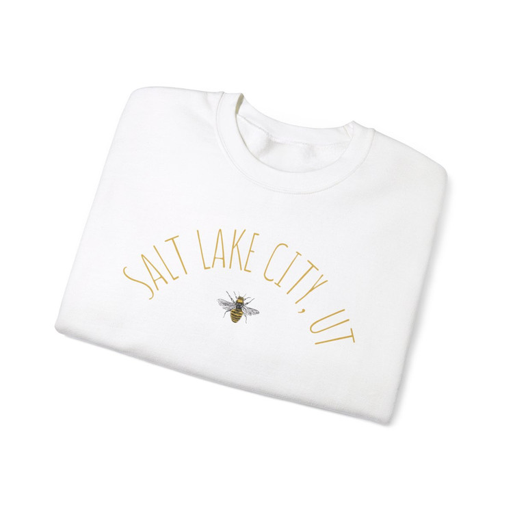 Salt Lake City, Utah Bee Sweatshirt in black and gold on white