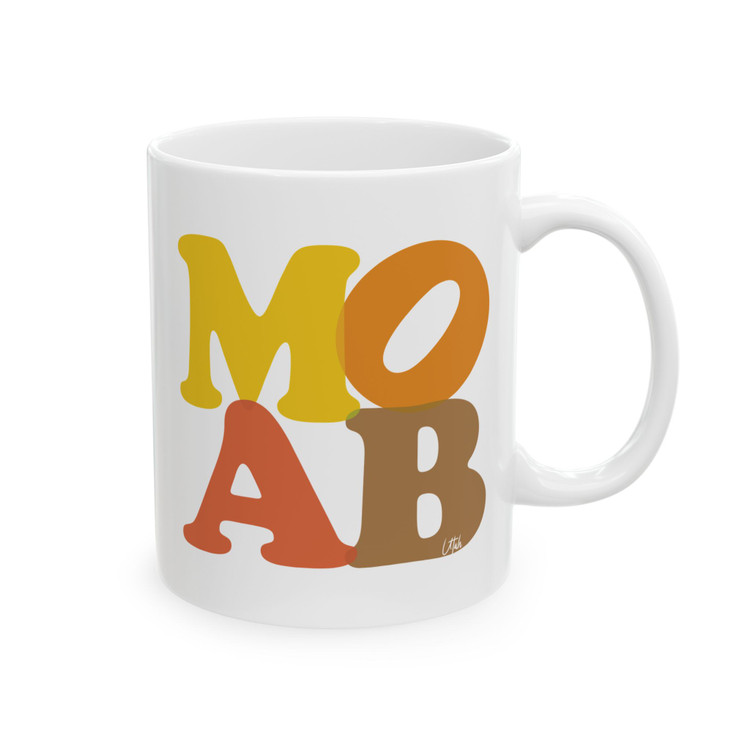 MOAB Utah Retro Letters Mug yellow orange red brown on white coffee mug MOAB Utah Retro Letters Mug yellow orange red brown on white coffee mug