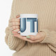 UTAH Mod modern retro 80s design white Mug - Sky Blue striped letters